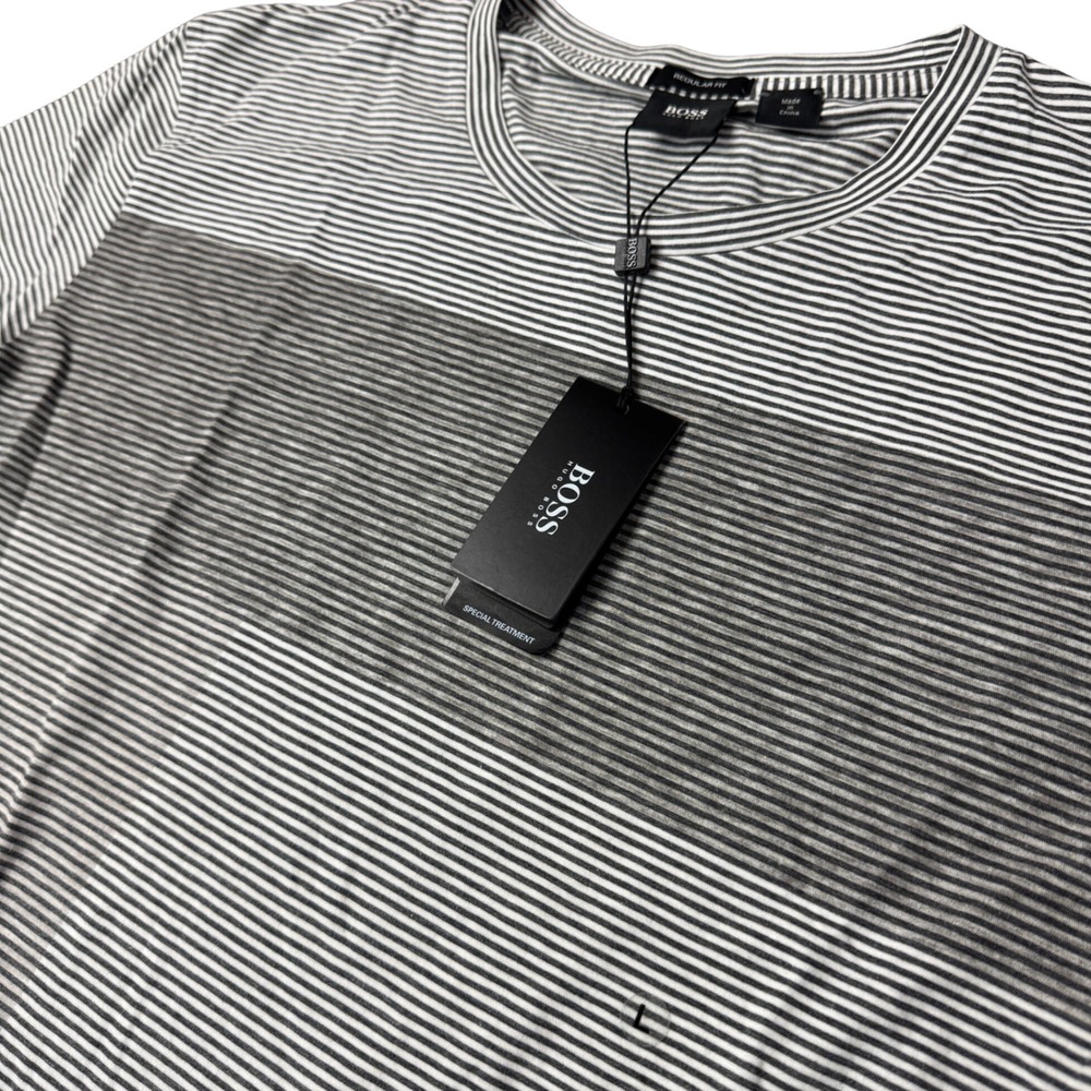 Hugo Boss Tiburt 10 Mens T-Shirt Grey White Striped Regular Fit 50315357 L